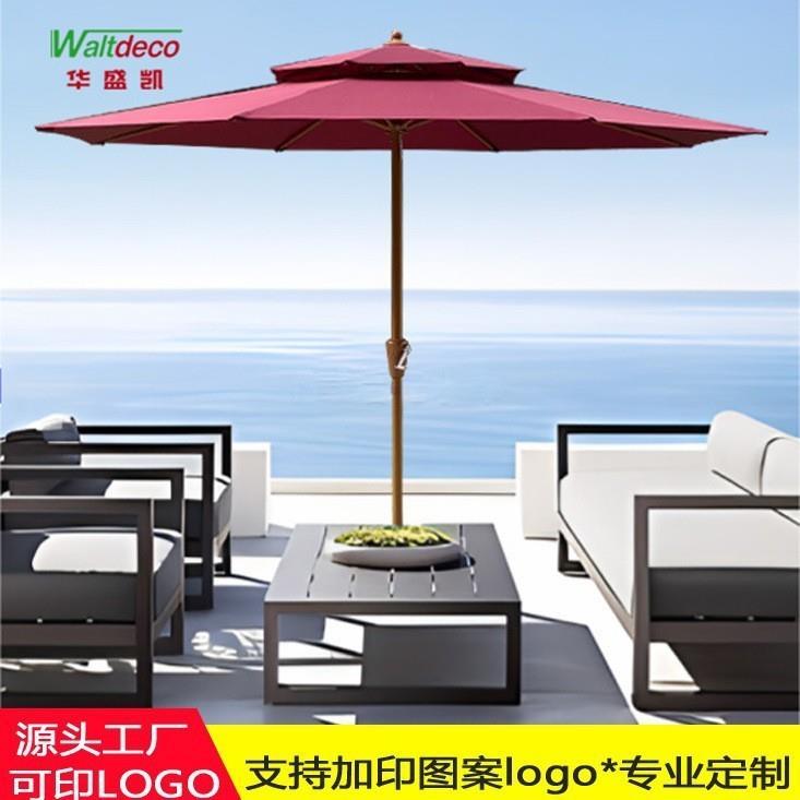 户外遮阳伞别墅庭院简约家用休闲阳台露台室外摆摊防晒双顶中柱伞