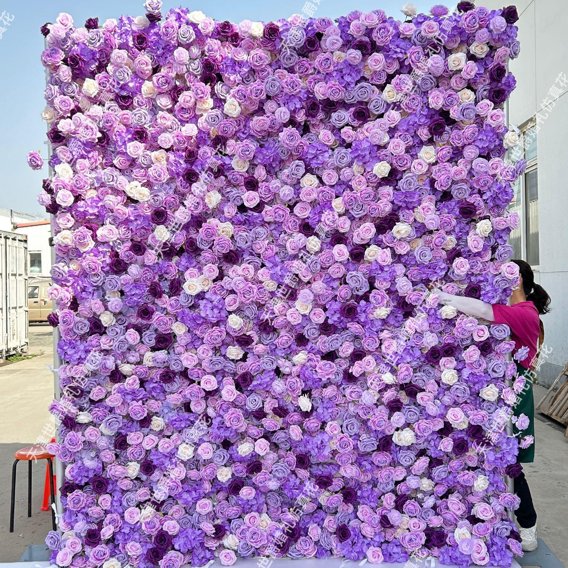 世爵热销欧式婚礼造景仿真花墙宴会展厅2.4*2.4m紫色装饰背景花排