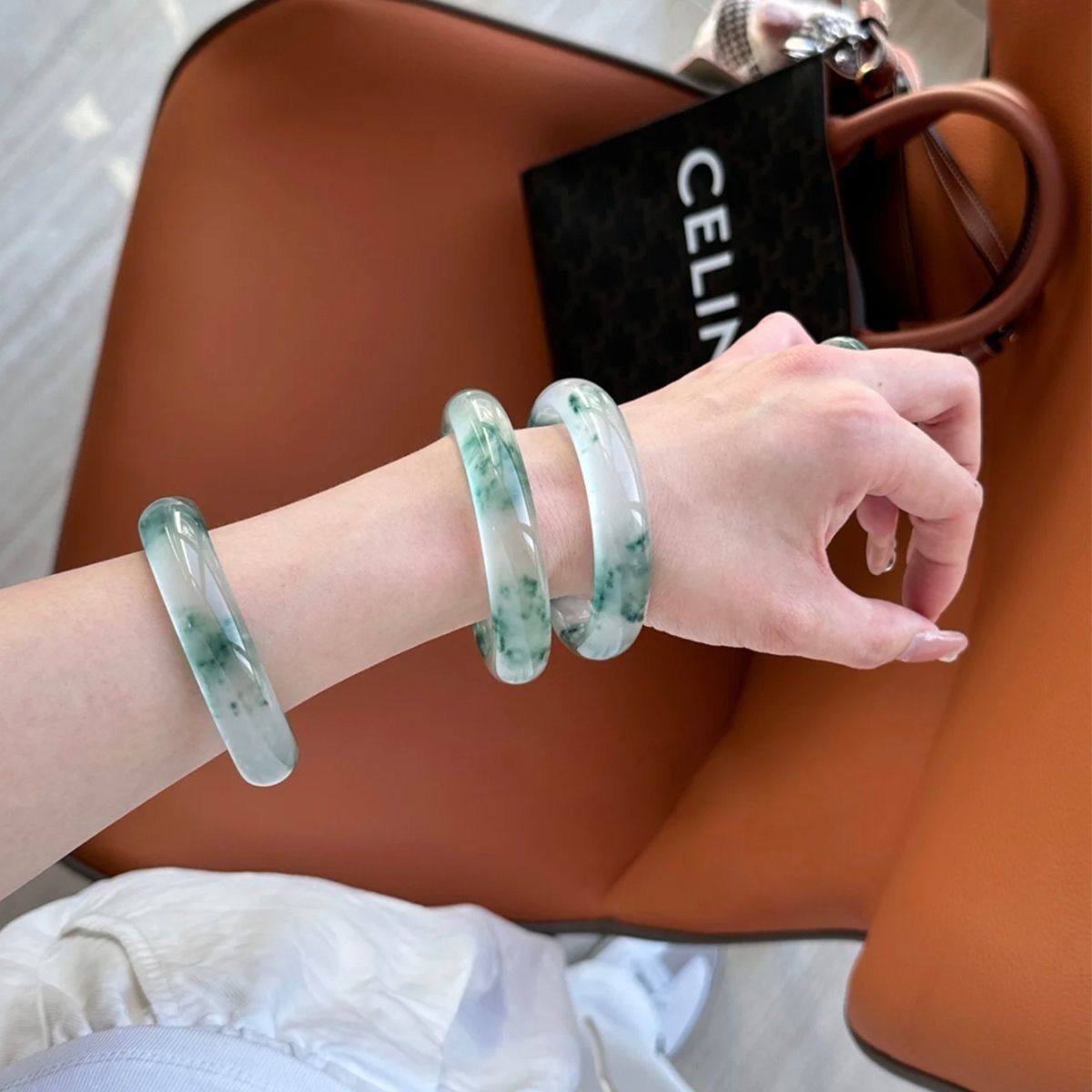 高冰飘花天然独龙玉手镯水沫玉缅甸翡翠阳绿女款冰种手镯生日送礼