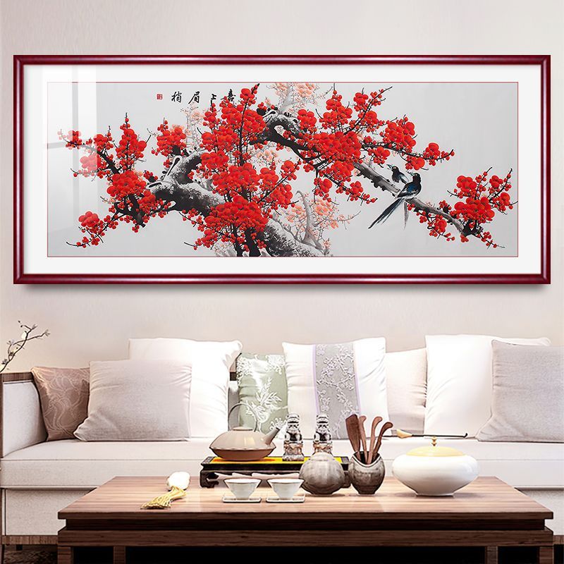 喜上眉梢挂画红梅报春图国画客厅沙发背景墙装饰画梅花画中式字画