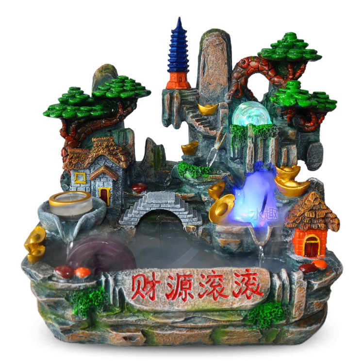 厂家供应微景观山水小桥摆件假山流水喷泉树脂鱼缸水景摆件