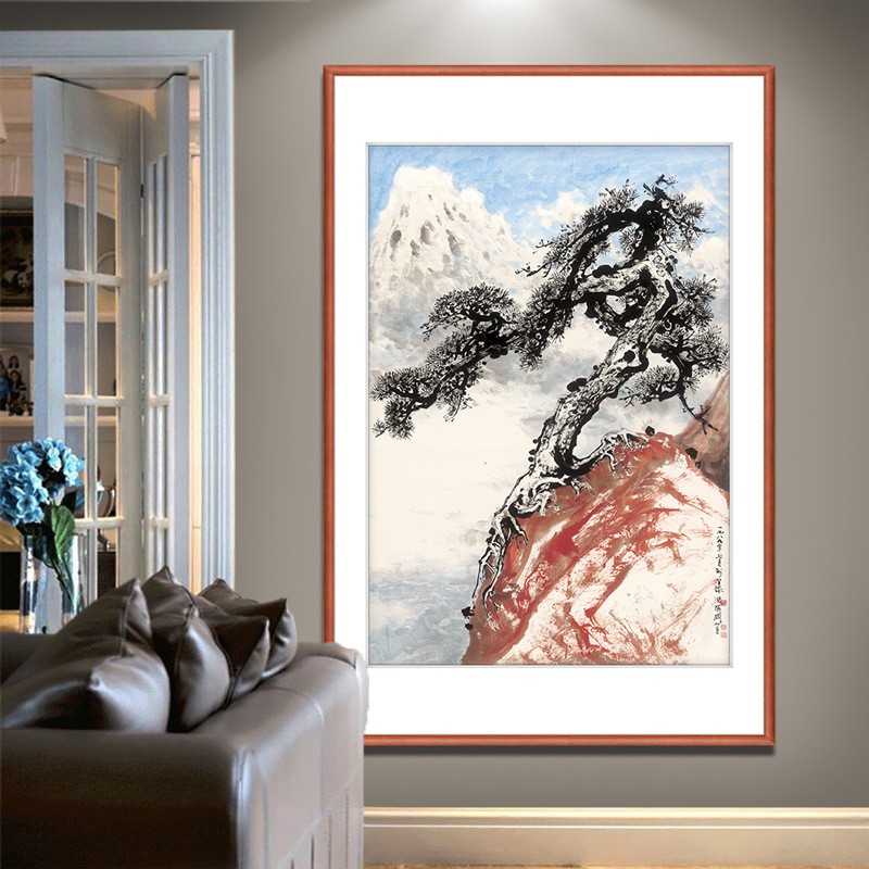 秋夕放伐图关山月国画重彩水墨画客厅走廊尽头过道山水画艺术挂画