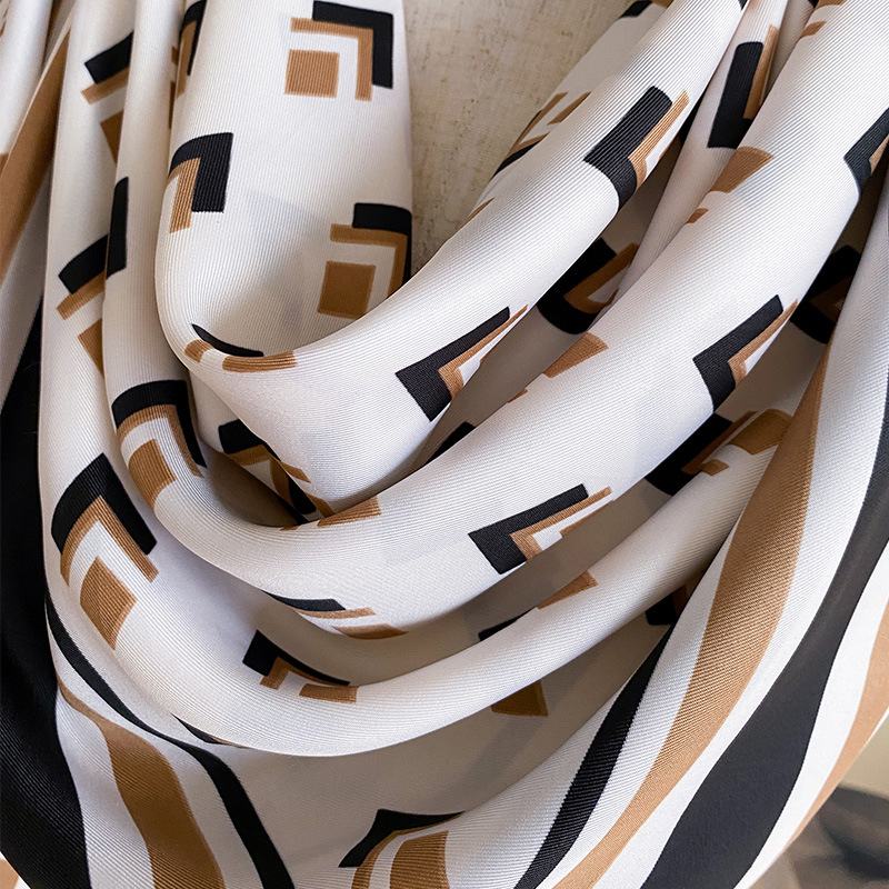 夏季仿真丝斜纹花纹优雅知性时尚大气女士遮阳防晒丝巾围脖方巾