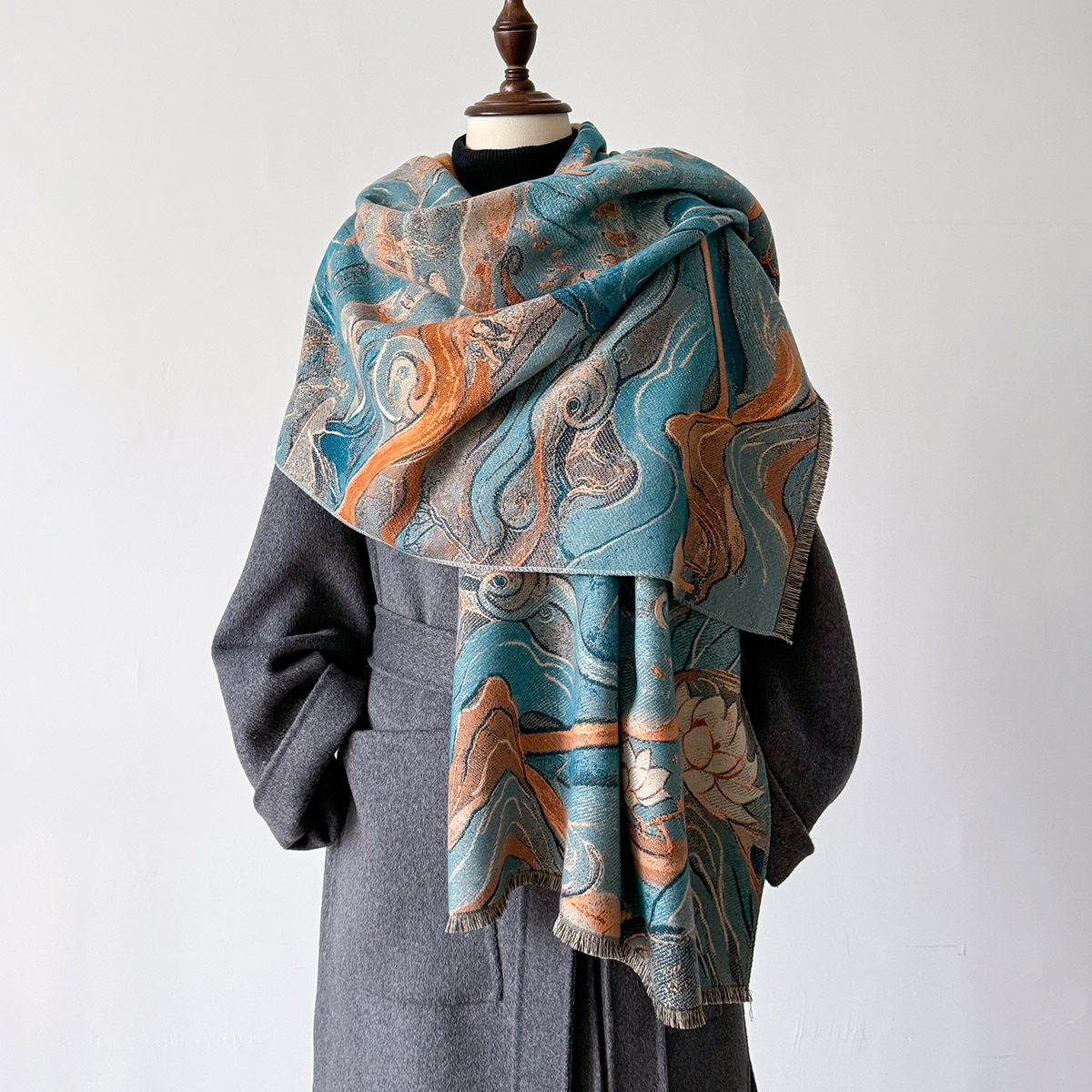 围巾女款2024新款秋冬季提花工艺仿羊绒加厚披肩敦煌系列保暖围脖