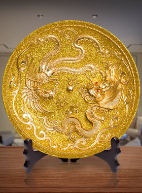 龙凤金盘结婚礼品送朋友闺蜜新婚礼物厦门漆线雕陶瓷摆件家装饰品