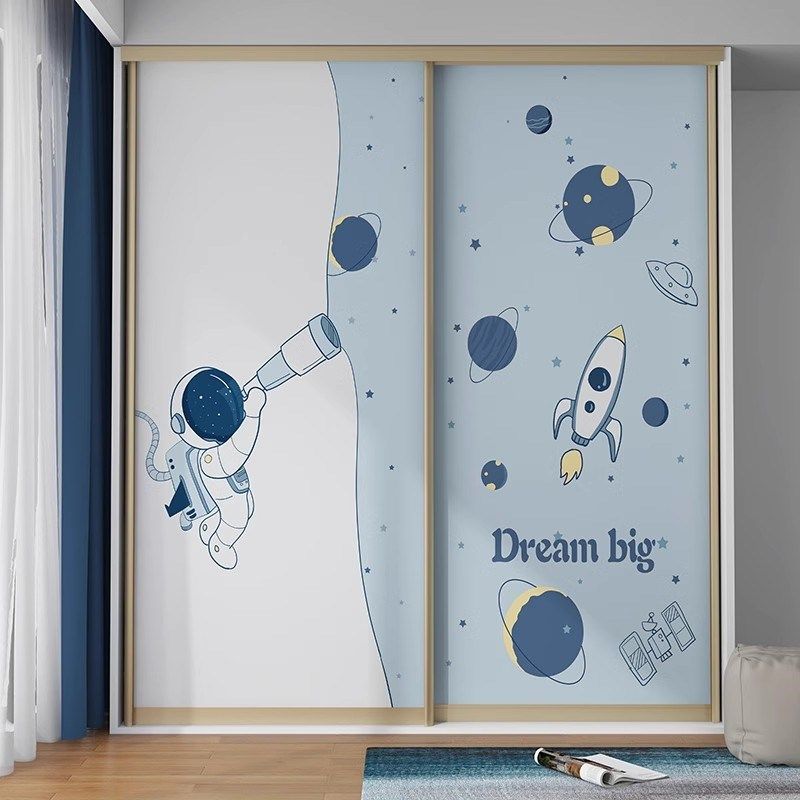 儿童房推拉门衣柜贴纸柜子柜门翻新改造玻璃移门高级自粘贴膜遮丑