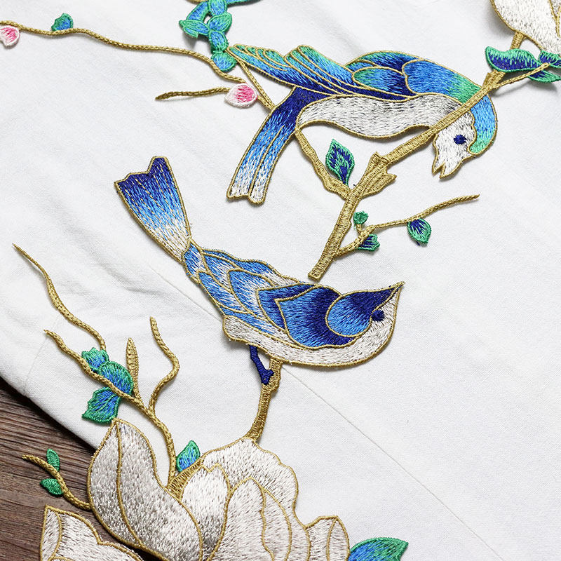 玉兰牡丹花鸟刺绣布贴超大号婚纱礼服马来褂装饰补丁贴花无胶缝制
