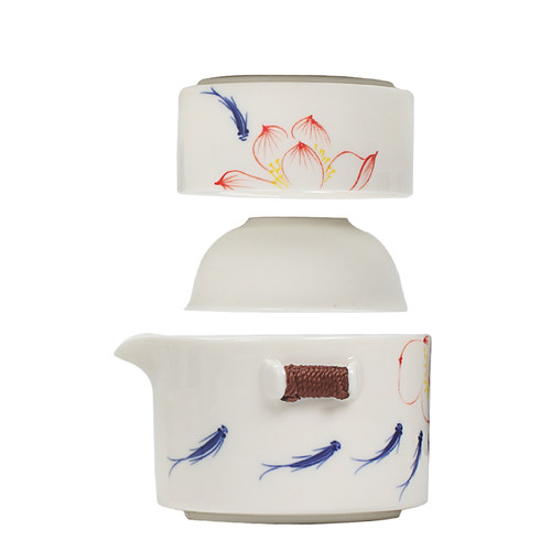 快客杯一壶二杯个人杯手绘青花陶瓷便携旅行茶具套装办公茶壶泡茶