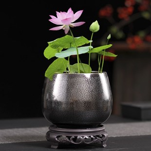 碗莲水培花盆家用大小号u水养睡莲绿植缸圆形陶瓷桌面无孔器皿