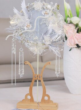 新中式团扇结婚新娘n蓝色手工成品中式婚礼喜扇子出嫁婚扇手捧花