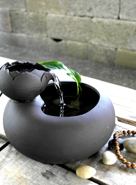 小微型桌面流水器k摆件水培绿色植物陶瓷小花盆小鱼缸宠物饮水器
