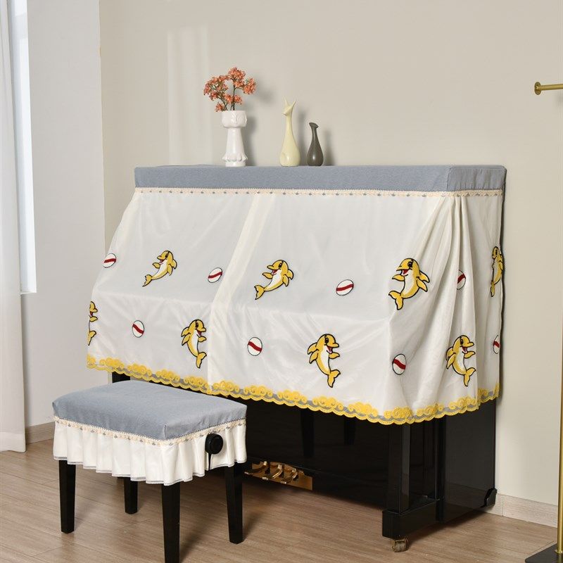 现代简约钢琴罩双层蕾丝卡通防尘布艺半罩钢琴盖布出口品质钢琴罩