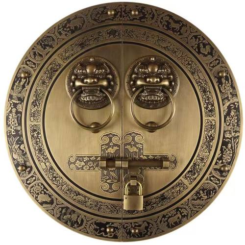 仿古大门拉手中式纯铜门环复古圆形拉环老式门栓插销木门门锁配件