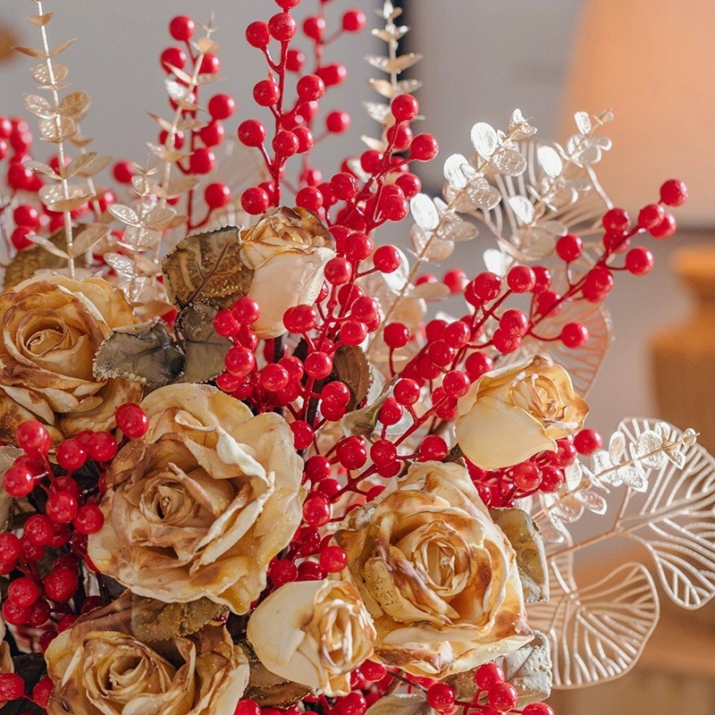 发财果仿真花假花客厅摆设v乔迁之喜装饰摆件新年冬青福桶搬家礼