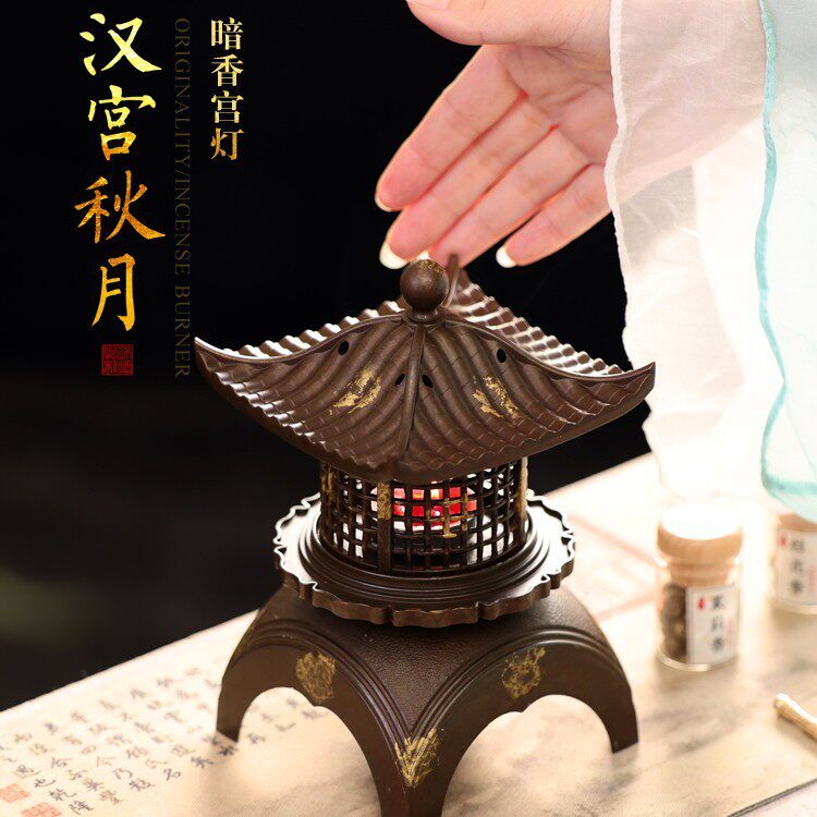 复古创意香炉仿古熏香炉家用塔香宝塔镂空香薰炉香案中式宫灯摆件