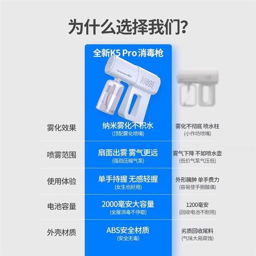 酒精消毒枪喷雾枪k5p蓝光纳米电动家用空气杀菌雾化器消毒机手持