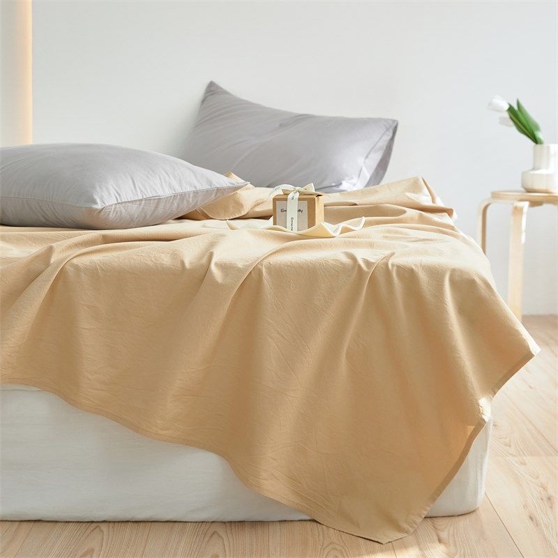 40S全棉单品床单床笠 简单纯色米黄纯棉床罩学生0.9床上软糯1.8米