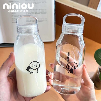 niniou小狗简约耐热高硼硅玻璃杯男女学生小巧可爱透明小众随手杯