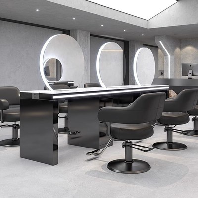 新款理发店镜台双面大理石美发镜台柜子一体发廊专用不锈钢烫染桌