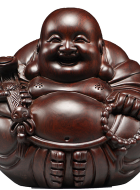 黑檀木雕刻弥勒佛像坐笑佛一团和气摆件客厅电视柜玄关装饰工艺品