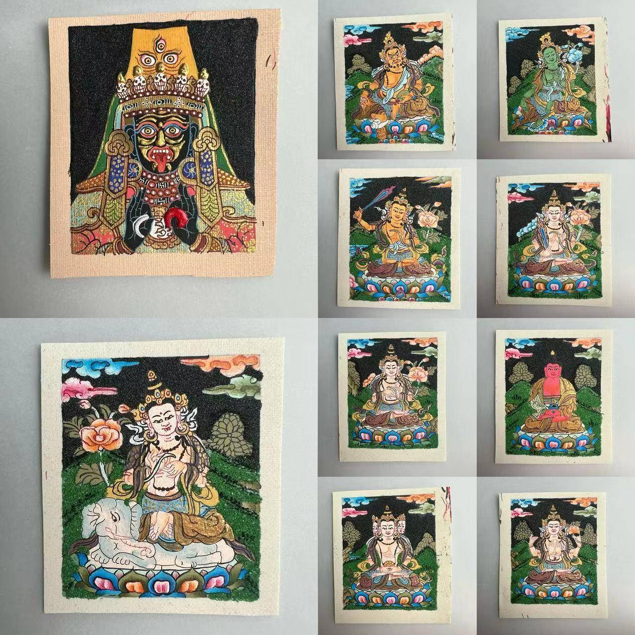 纯手绘矿砂唐卡藏式八大守护神扎吉拉母十二生肖本命佛画芯画布图片