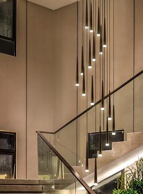 现代简约led楼梯间长吊灯复式楼黑色长吊灯餐厅吧台床头小吊灯具