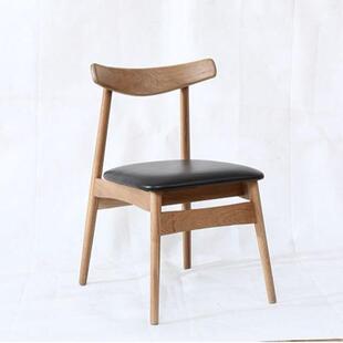 北欧全实木餐椅家用靠背凳子现代简约书桌椅办公会议茶台牛角椅