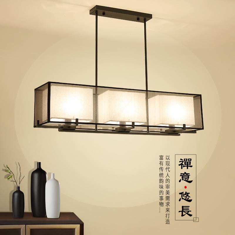 长方形新中式餐厅吊灯仿古现代简约中式灯创意三头铁艺吧台灯具