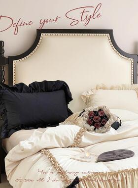 7K美式实木床黑色轻奢现代简约1.5米1.8双人床法式复古婚床软包卧