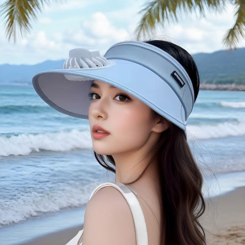 夏季大檐防晒空顶风扇帽