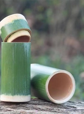 家用带盖竹子杯  绿色竹水杯 天然竹制茶杯 新鲜现做竹筒杯子