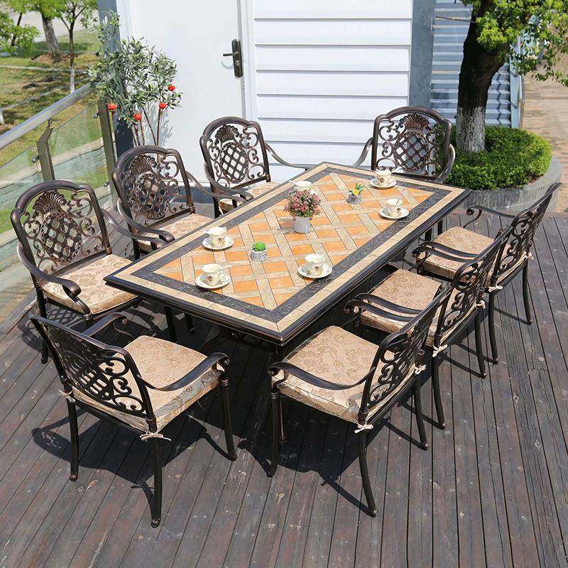 户外铸铝工艺桌椅套装豪华大理石餐桌瓷砖桌搭配石质茶几经典耐用