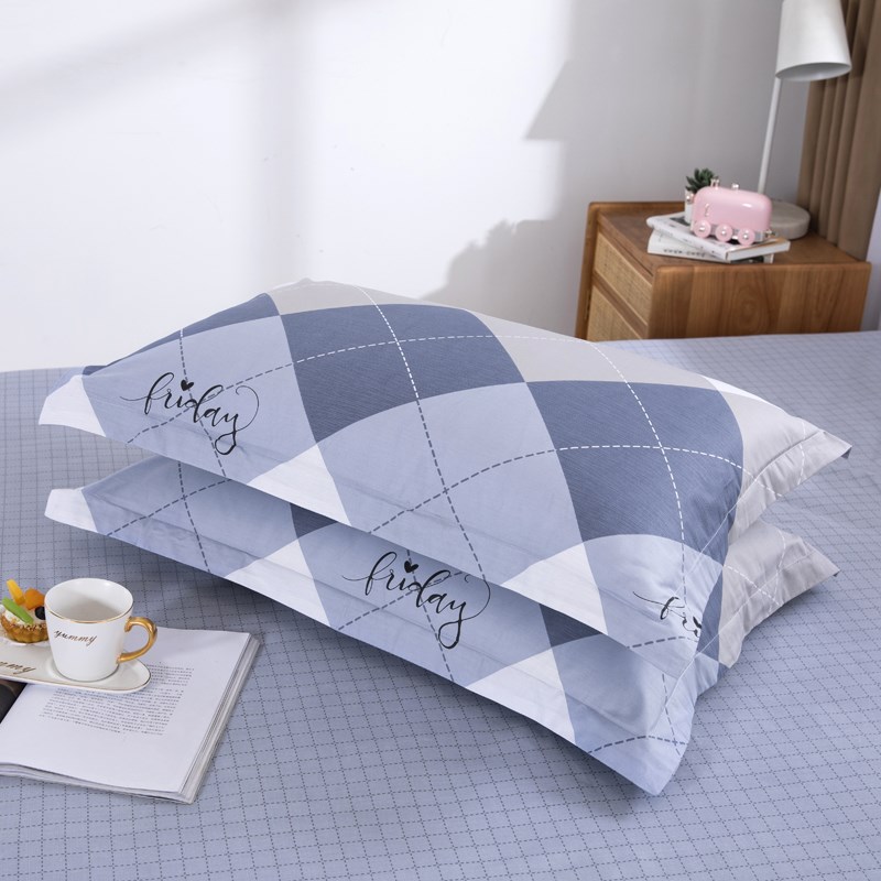 简约格子枕套一对装100单人夏季学生欧式简约枕罩枕皮48x74cm