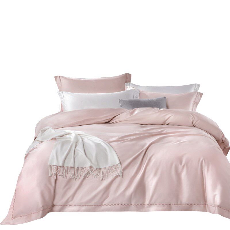 伊诗曼60支新疆长绒棉纯色四件套全棉贡缎被套床单床上用品