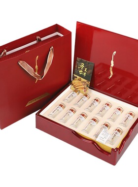 红色新款那曲冬虫夏草山形虫草12支20管透明小管礼品盒木盒空盒子