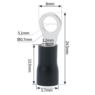 RV3.5 5铜线鼻子带护套黄铜500只 5预绝缘冷压接线端子圆形O型RV4
