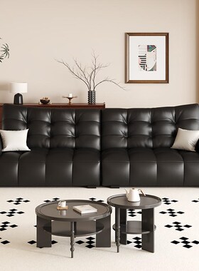 法式复古风大黑j熊顶光客厅沙发羽绒拉点高靠背黑色泡芙沙发