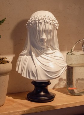 哥特式雕像艺术树脂面纱少女斗篷半身像新娘头纱胸像道具家居摆件
