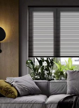 厂型加密黑色铝百叶窗帘家用防水遮光升降Q卫生间浴室提拉帘