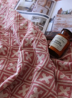 贸易订单剩余 甜橙色十字提花加厚棉麻床单夏季软席1.8m双人床品