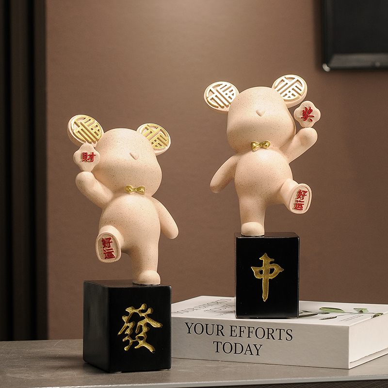 招财福气熊c发财摆件寓意好电视柜装饰品摆件店铺开业大吉乔迁礼