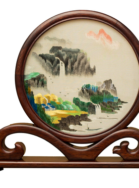 苏州刺绣摆件红木桌面摆台成品中国风如意屏风绣美手工艺商务礼品