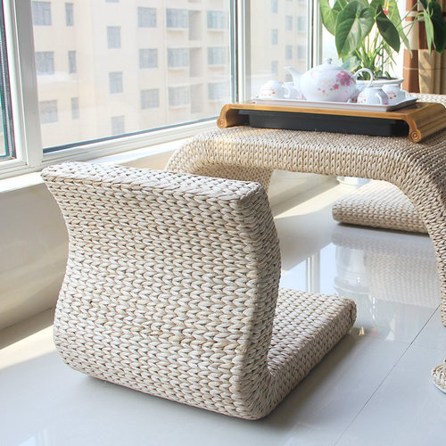 现代草藤编懒人椅子榻榻米椅子无腿椅 和室/地台/阳台/飘窗靠背椅