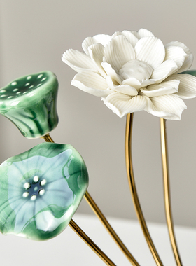 新中式茶室荷花摆件客厅玄关电视柜博古架家居装饰品乔迁新居礼品