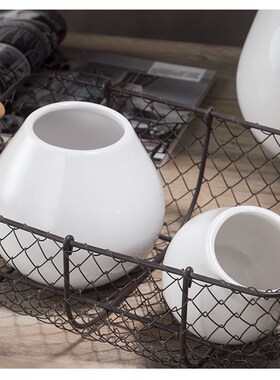 圆矮白色陶瓷干花花瓶摆件装饰现代简约客厅小清新家居插花花器