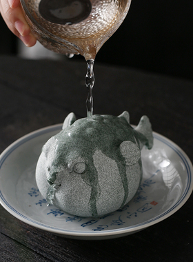 创意可爱河豚茶宠摆件青砂石动物招财精品茶桌茶台鱼缸造景装饰品