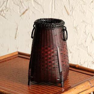 手工竹编插花器竹制品花篮子竹摆件茶室花器竹制插花篮工艺品