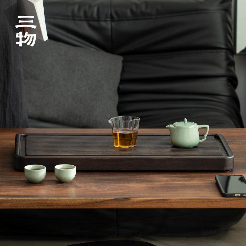 三物意竹茶盘嵌入式带排水管长方形托盘家用办公室竹制茶具高档