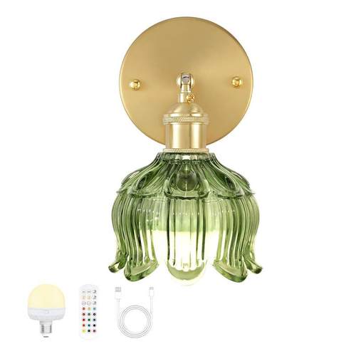 复古充电壁灯带RGB灯泡彩光遥控床头灯玻璃花灯罩壁灯