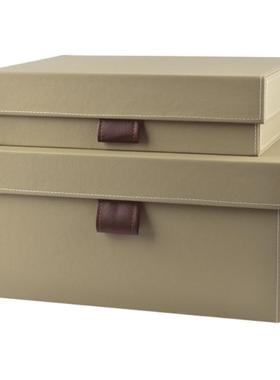 现代意式极简轻奢仿真皮储物收纳盒软装样板房衣帽间展厅软装摆件